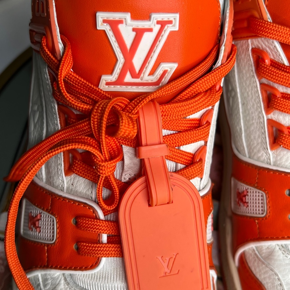 Louis Vuitton Men's Vibrant Orange and White Sneakers - Picture 6 of 10
